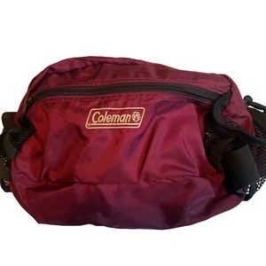 Vintage COLEMAN Hiking Dual Water Bottle Red Burgundy Hip / Fanny Pack MINTY